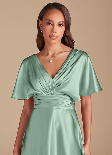 Azazie Pamela Brudepigekjoler En streg Plisseret Metallisk satin Gulv-længde Kjole image1