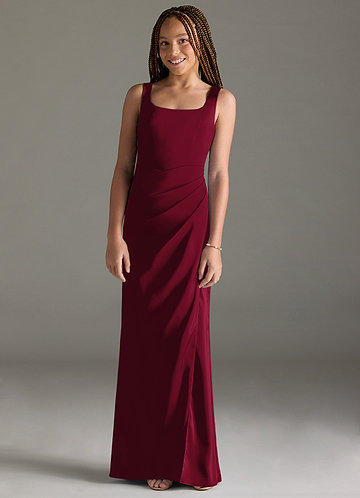 Azazie Mero Junior Burgundy Mermaid Pleated Stretch Satin Dress image1