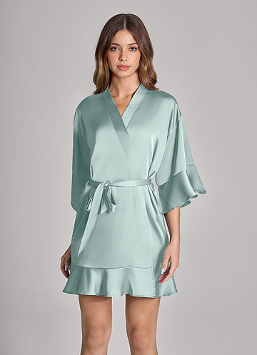 front Matching Color Ruffled Satin Robe