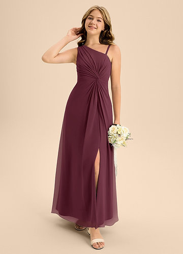 Azazie Brooke Junior Abito A-Line in Chiffon Spacco Laterale Cabernet image1