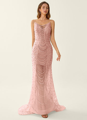 Cerys Dusty Pink Vestido de baile bordado com strass image1