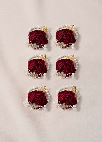 front Ramillete de muñeca para dama de honor de 6 piezas con colores a juego y pulsera de perlas