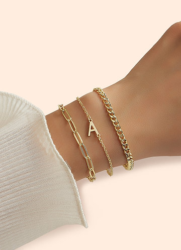 front 3 Piece Initial Letter Bracelet Set