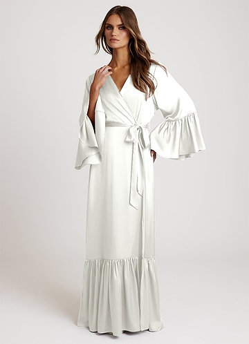 front White Long Bridal Ruffle Robe