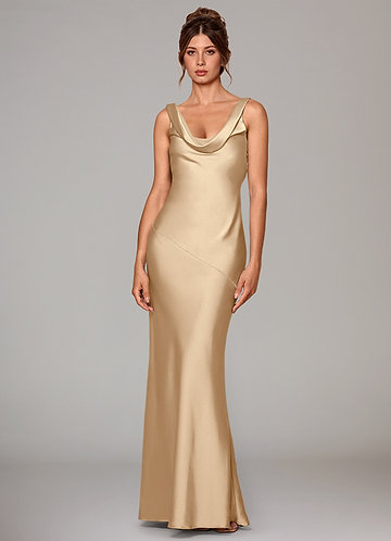 Azazie Rylina Bridesmaid Dresses Vestir Champanhe de Cetim elástico de sereia image1