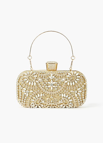 front Crystal And Rhinestone Embellished Clutch Bag