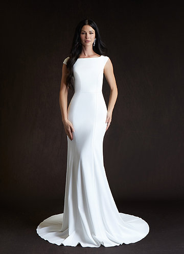 Azazie Caitlynn Abiti da Sposa Abito Sirena in Crepe Elasticizzato Scollo a Barca Bianco Diamante image1