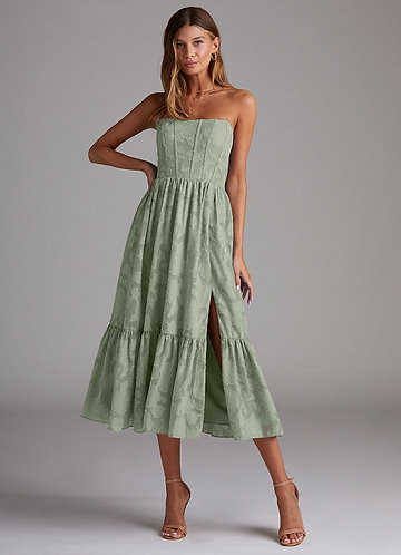 Azazie Delphina Bridesmaid Dresses Agave A-Line Strapless Floral Burnout Convertible Dress image1