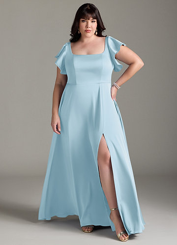 plus size pale blue bridesmaid dresses Plus Size Chiffon Sleeveless Royal Blue Bridesmaid Dress V-neck Simple Wedding Dress main image 0