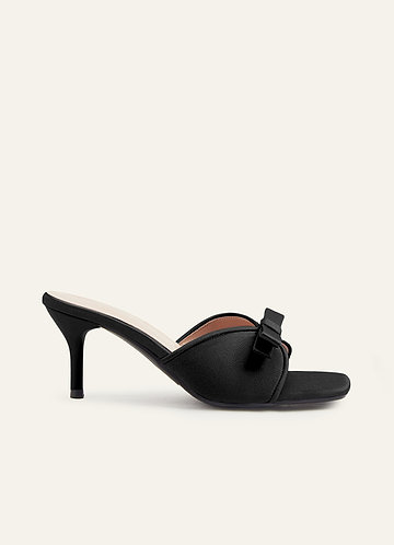 front Matching Color Metallic Satin Bow Kitten Heels