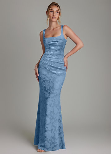 Azazie Agustina Bridesmaid Dresses Steel Blue Mermaid Corset Floral Burnout Dress image1