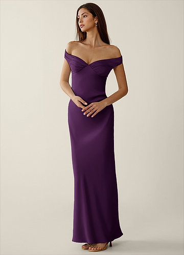 Gwendonme Grape Satin Crystal Linen Prom Dress image1