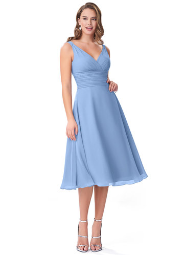 steel blue tea length dress