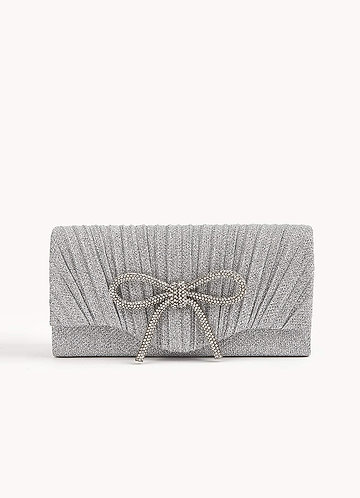 front Rhinestone Bow Pleated Flap Clutch