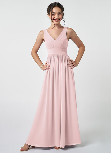 Azazie Keyla Junior Blushing Pink A-Line Pleated Chiffon Dress image1