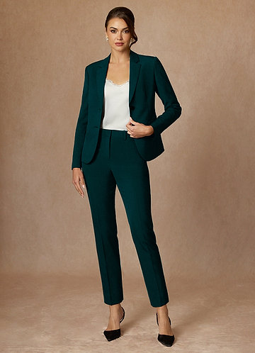 front Whitney Pine Structured Stretch Full Length Pants Suit