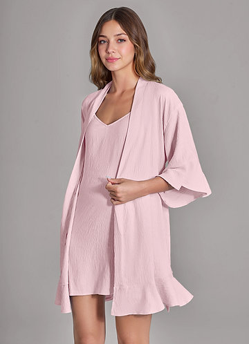 front Matching Color 2-Piece Ruffled Cloud-Soft Robe and Slip Set
