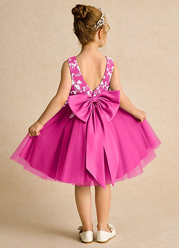 Azazie Butterfly Blumenkinder Kleider A-Linie Spitze Kleid Fuchsia image1