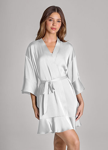 front Matching Color Ruffled Satin Robe