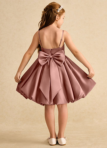 Azazie Davine Vestidos de Niña de Flores Vestido de Rosa De Cedro de Satin Mate de Corte En A con Tirante Espagueti image1