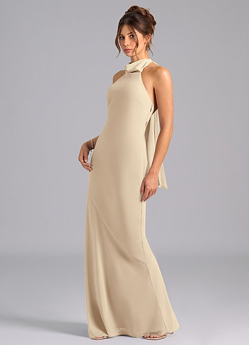Azazie Mermaid Off The Shoulder Floor-Length Tulle Bridesmaid Dresses - Champagne