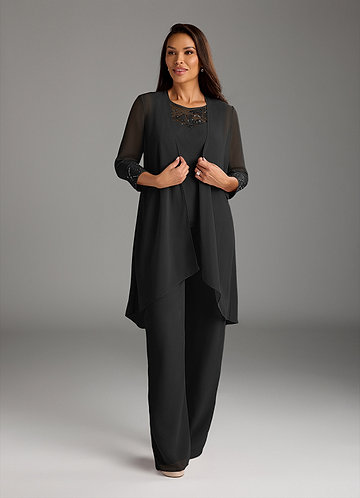 Azazie Maura Mother of the Brides Dresses Black Jumpsuit/Pantsuit Sequins Chiffon Dress image1