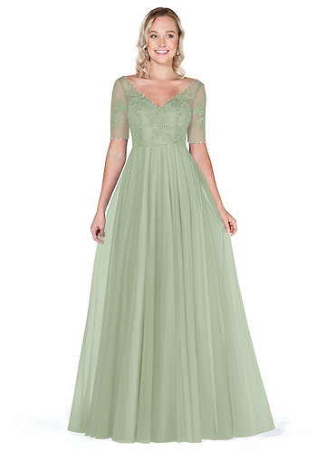 sage green beaded bridesmaid dress