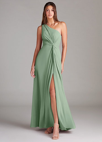 Azazie Brooke Bridesmaid Dresses Matcha A-Line One Shoulder Chiffon Dress image1 0