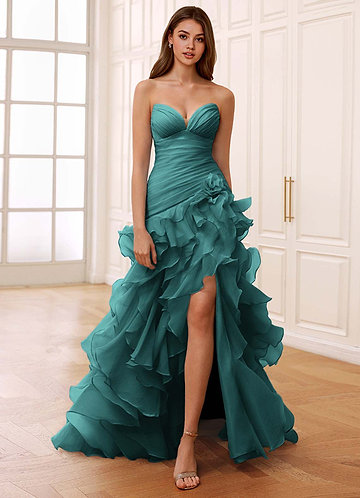 Christabelle Peacock Corset Rhinestone Sheer Lace Prom Dress image1