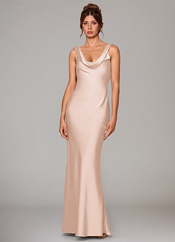 Azazie Rylina Bridesmaid Dresses Vestir Rosa Corado de Cetim elástico de sereia image1