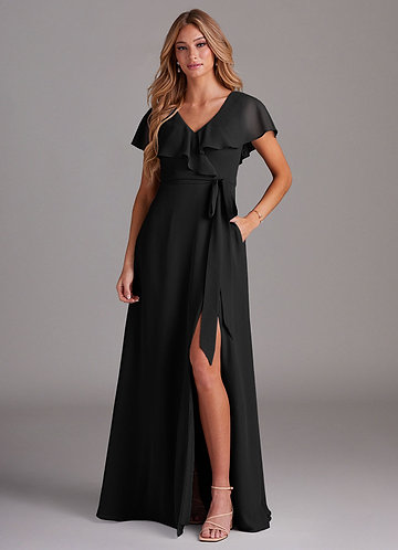 Lainey Bridesmaid Dresses Black A-Line with Pockets Chiffon Dress image1