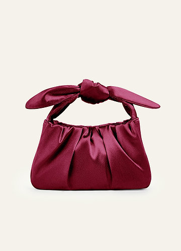 front Matching Color Metallic Satin Knotted Handle Handbag