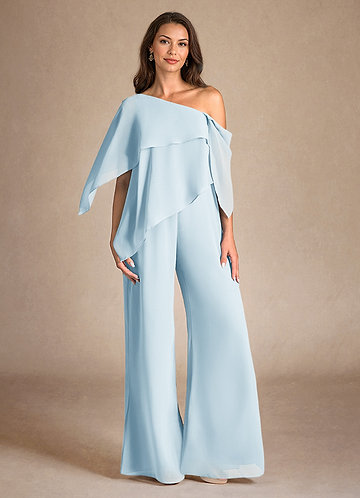 Azazie Halima Mother of the Brides Dresses Sky Blue Jumpsuit/Pantsuit Side Slit Chiffon Dress image1