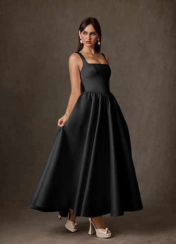 Verina Wedding Dresses Black A-Line with Pockets Satin Dress image1
