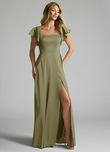 Azazie Bondi Bridesmaid Dresses Pistachio A-Line Bow Stretch Satin Dress image1