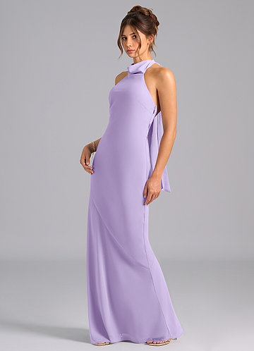 Azazie Velli Bridesmaid Dresses Lilac Mermaid High Neck Chiffon Dress image1