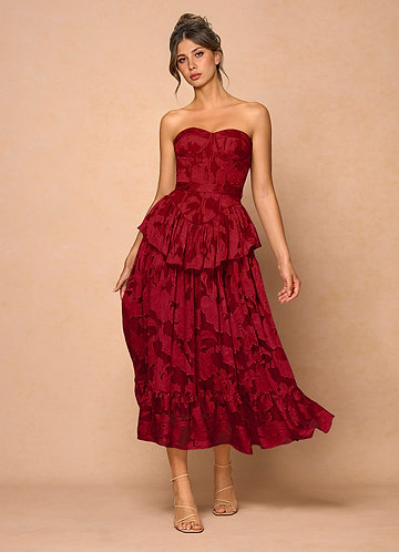 strapless open back dress Simple red short prom dress, red tulle formal party dress – dresstby main image 0
