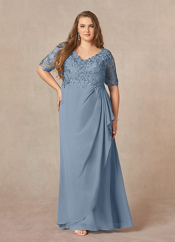 dusty blue mother of the bride dresses plus size Dusty Blue Chiffon Plus Size Mother of the Bride/Groom Dress with Hollow Back