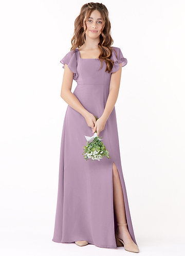 Azazie Bondi Junior Vestido Glicínia de Chiffon de Linha A com Arco image1