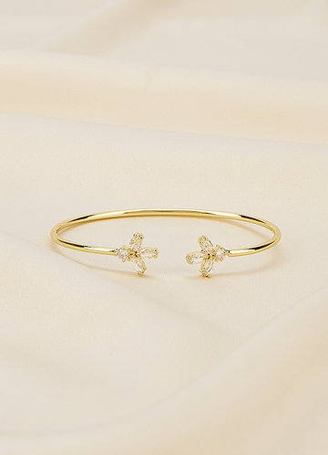 front Crystal Leaves End Cuff Bracelet