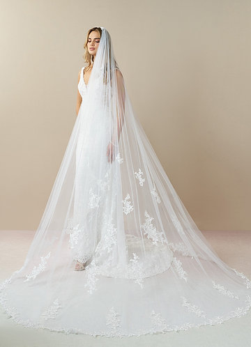 front Diamond And Lace Cathedral Veil