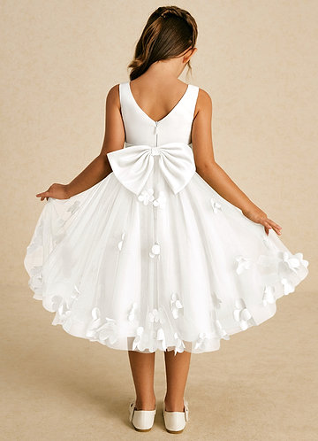 Azazie Sprout Flower Girl Dresses Ivory A-Line Bow Tulle Dress image1 0