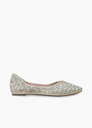 front Crystal And Pearl Ballet Flats