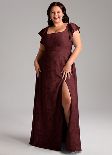 cabernet bridesmaid dress plus size Plus Size Wine Red Bridesmaid Dresses Tulle V Neck Cold Sleeve Lisposa