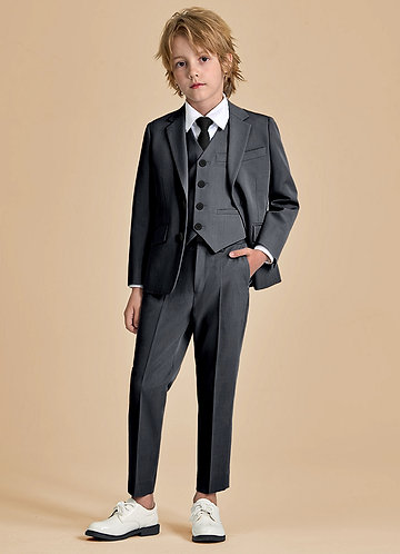 front Oliver Boys Charcoal 5-Piece Suit With Pre-tie