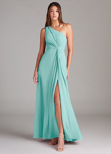 Azazie Brooke Bridesmaid Dresses Aqua A-Line One Shoulder Chiffon Dress image1 0