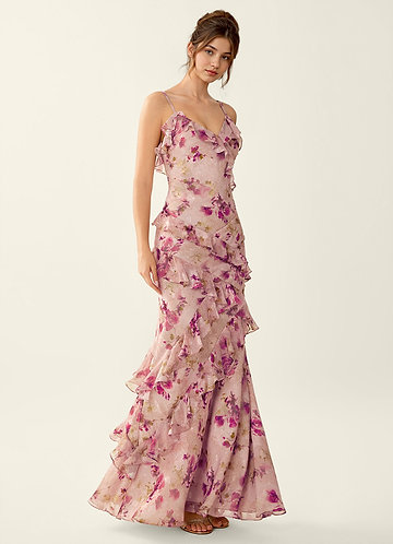 Rosabelle Floral Malva Vestido de baile sereia com decote em V e costas abertas em renda image1