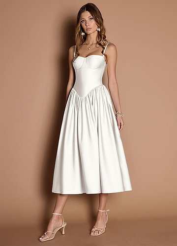 Ottilie White Pleated Midi Dress image1 0