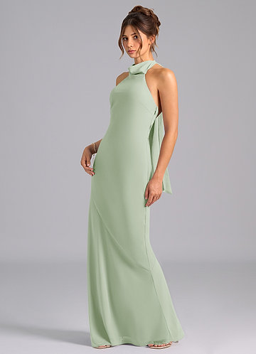 Azazie Velli Bridesmaid Dresses Dusty Sage Mermaid High Neck Chiffon Dress image1