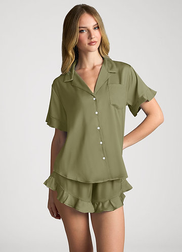 front Pistacchio Pigiama a maniche corte con volant in tinta unita